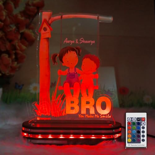 Image of lampees Personalized 3D LED lamp Rakhi Brother Sister name - Multi Color (BRO)