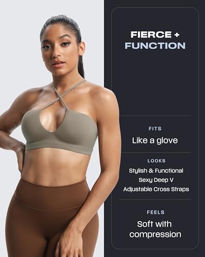 Image of Aoxjox Women's Workout Sports Bras Jamie Deep V Fitness Training Gym Bra Yoga Crop Tank