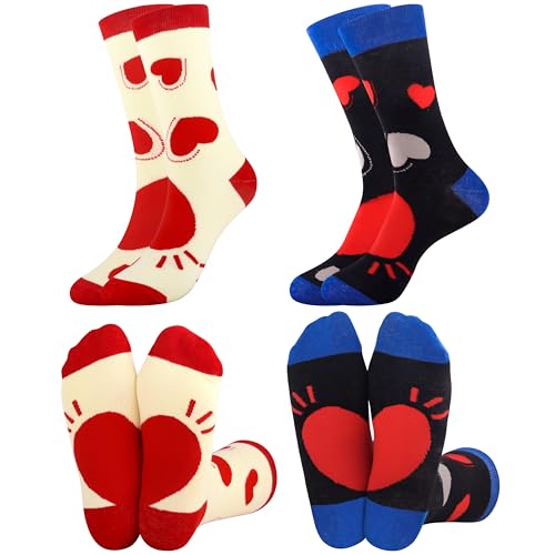 Merclix 2 Paires Chaussettes Couple Amoureux Idee Cadeau Couple Original Utile Cadeau Saint Valentin Couple/Homme/Femme Mariage Anniversaire Noel