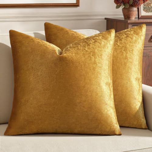 Image of MIULEE Pack of 2 Velvet Soft Solid Decorative Square Throw Pillow Covers Set Cushion Case for Sofa Bedroom Couch 20 x 20 Inch Dark Gold