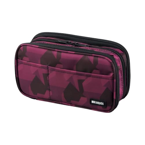 Image of LIHIT LAB Large Capacity Triple Zipper Pencil Case For School Office College, Big Capacity 8 Compartments Pencil Bag Holder Adults Teen Boys Girls, Travel Cosmetics Storage, Maroon Camo (A7556-133)