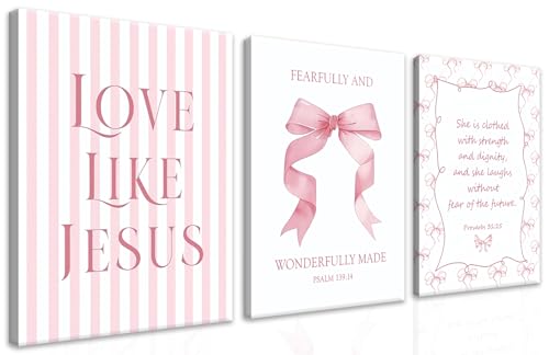 Coquette Pink Bow Wall Art Set of 3, Light Pink