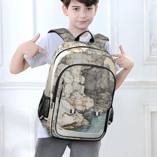 Sac à dos art abstrait marbre noir rigide imperméable pour adolescent et écolier