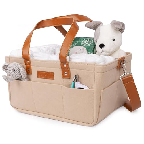 Image of Shelvin Baby Diaper Caddy - Nursery Storage Bin, Car Organizer for Diapers, Wipes, Ivory