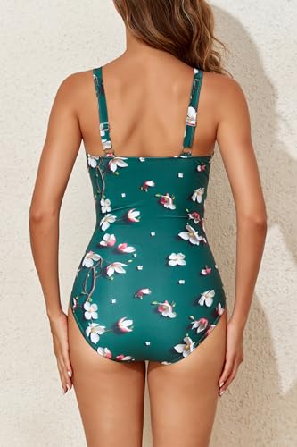 Image of Smismivo Tummy Control Swimsuits for Women Slimming One Piece Bathing Suit Retro Ruched Push Up Vintage Padded Swimwear