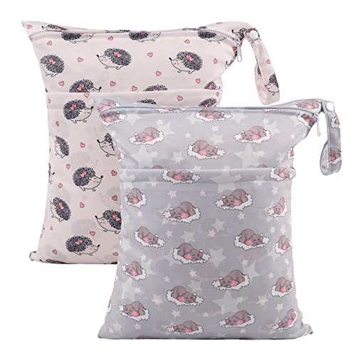 Image of ALVABABY 2pcs Cloth Diaper Wet Dry Bags Waterproof Reusable with Two Zippered Pockets Travel Beach Pool Daycare Soiled Baby Items Yoga Gym Bag for Swimsuits or Wet Clothes LZD2324