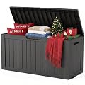 ATMELT Outdoor Storage Box, 90 Gallon Resin Deck Box, Lockable Indoor Outdoor Waterproof Storage Bins With Bottom Wheels for Patio Cushions, Gardening Tools, Black