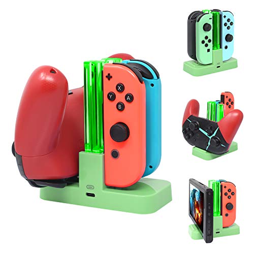 Image of FastSnail Controller Charger for Nintendo Switch & OLED Model for Joycon, Charging Dock Station for Joy con and Pro Controller with Charger Indicator & Type C Cable for Joycon 1 Controller Green