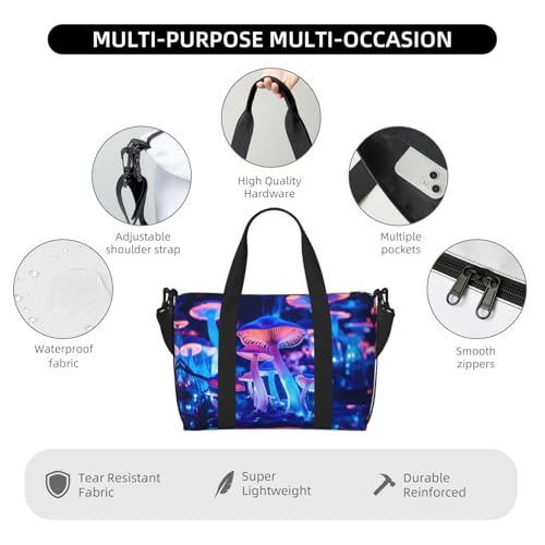 Phayah Glowing Mushroom Crossbody Travel Bag Overnighter Duffel Bags Carry On Size Ideal For School Or Overnight Travel Bag4