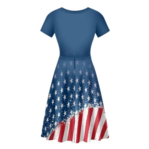 Image of HUGS IDEA Womens Puffy Swing Midi Dress Round Neck Short Sleeve Party A-Line Dresses