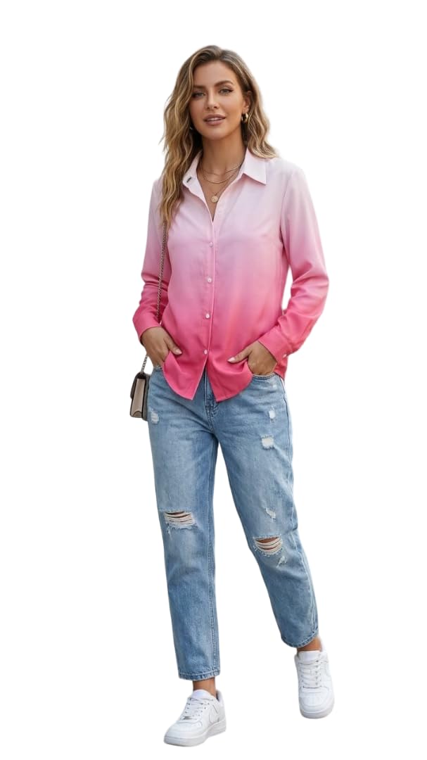 Women’s Ombre Tie-Dye Rayon Shirt with Full Sleeves - Lightweight Breathable Button-Down Casual Top with Classic Collar and Relaxed Fit-picture-15