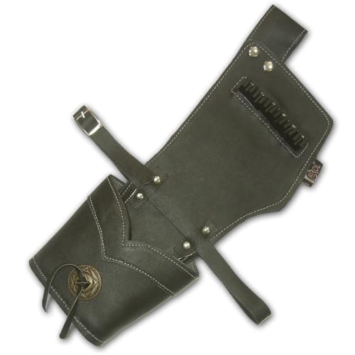 CarolUSA Archery, Hunting, Indoor Outdoor Sports, Target Shooting Practicing Full Grain Finished Tanned Leather Hip Side Waist Belt Arrow Quiver with Leather Leg Tie Belt (Left)