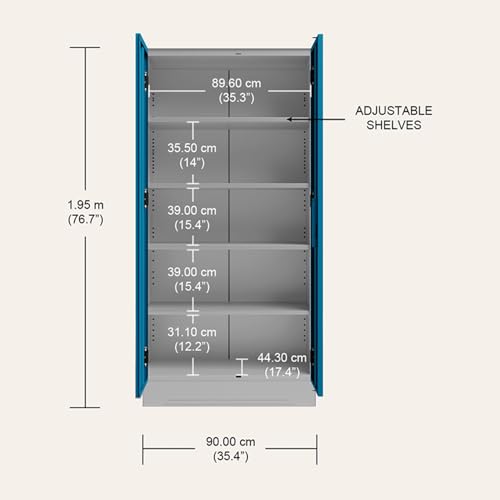 Image of Interio by Godrej Wardrobe Slimline 2 Door Steel Almirah (Digital Printed Teal Blue and Royal Ivory) Wardrobe for Clothes, 1 Year Warranty, 4 Shelves