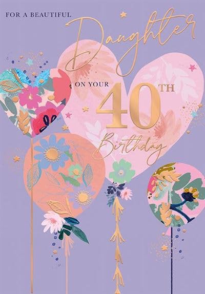 Words 'n' Wishes 40th Birthday Card for Daughter, Purple and Rose Gold Floral Design