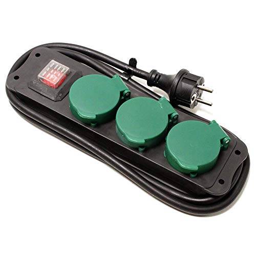 Cablematic - Regleta de enchufes IP44 para exterior 3 schuko 16A 250V con interruptor y cable de 1.5m