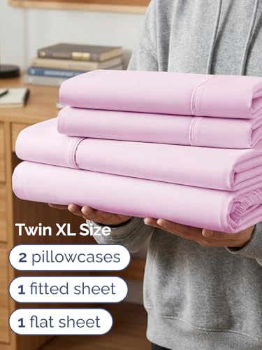 Image of Extra Deep Twin XL Sheet Set - 4 Piece Breathable & Cooling - Light Pink | Hotel Luxury Bed Sheets Set, Easy & Secure Fit, Ultra-Soft, Wrinkle & Fade Free, Comfy Sheets Set with Extra Deep Pockets
