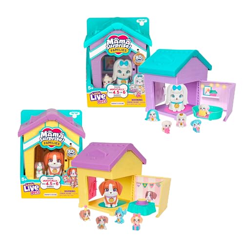 Little Live Pets Set da gioco per cani, collezione Mama Surprise Families Beagle e Maltese, set da gioco interattivo pieghevole per cani, regalo per bambini dai 5 anni in su