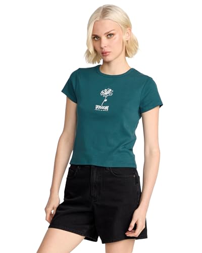 Image of Volcom Women's Have a Clue Short Sleeve Tee - Fitted T-Shirt with Striped Neck Taping