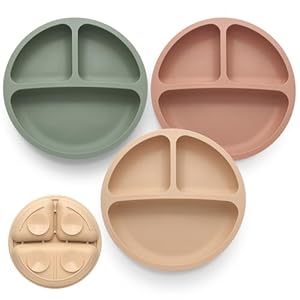 Suction Plates for Baby 3 pack, Stay Put Divided Toddler Plates, 100% Food Grade Silicone Baby Plates, BPA Free, Baby Feeding Supplies, Microwave & Dishwasher Safe