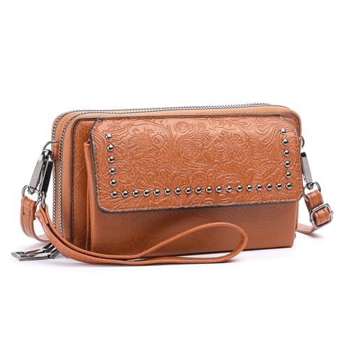 Image of FALAN MULE Crossbody Bags for Women Small Leather Cell Phone Wallet Wristlet Purse with Zip Around 2 Strap