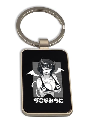 Lauthings Ahegao Waifu Material Anime Girl, porte-clés en acier, porte-clés en verre noir, étiquette