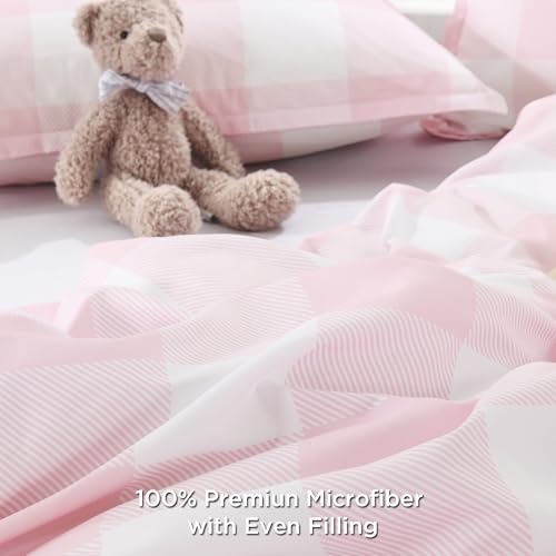 Image of Andency Pink Checkered Comforter Full(79x90Inch), Plaid Gingham Buffalo Plaid Grid Bedding Sets for Girls Kids Women Kids Teens, 3 Pieces Lightweight Polyester Geometric Preppy Bed Set