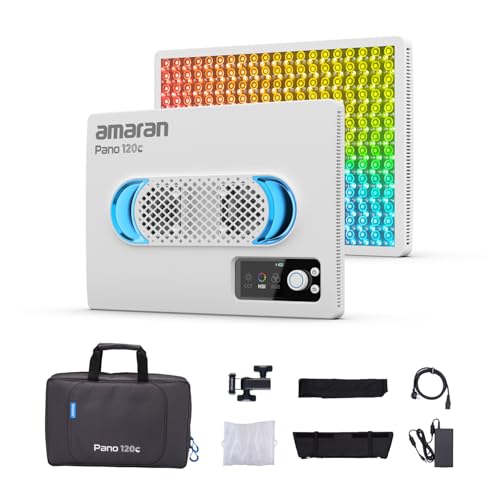 amaran Pano 120c Kit 120W RGBWW フルカラーLEDパネルライト 13,490lux高輝度 2,300K-10,000K調整可能 USB-C PD対応 軽量コンパクト設計 ワイヤレスアプリ制御 (ホワイト)