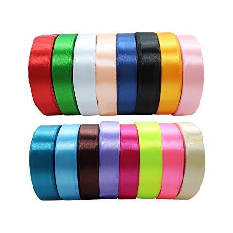 JESEP 16 Rolls 400 Yards Solid Satin Fabric Ribbon Multi-Color Packing for Gift Package Wrapping Hair Bow Clips Accessories, Crafting, Sewing, Wedding, Decorator, etc (5/8" 15MM) Cover
