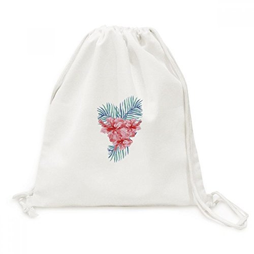 Toile Drawstring Backpack robuste avec imprimé feuille plante rouge artistique