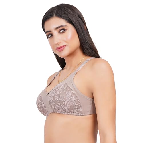 Image of Lace Non Padded Bra in B, C and D Cup for Women - Made of Pure Cotton Full Coverage Over Size Non Wired Pushup Soft Cup for T-Shirt Saree Dress Sports Garment for Daily Use Everyday