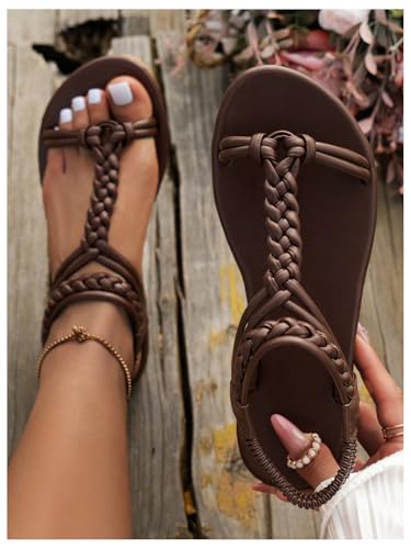 GORGLITTER Women's Gladiator Braided Roman Ankle Strap Sandals Leather Open Toe Summer Vacation Flats Sandals 20252
