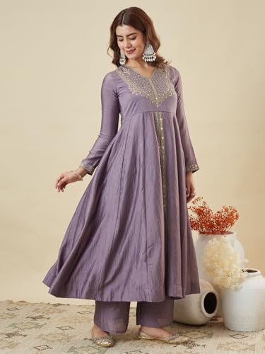 Image of MOKOSH Women's Silk Heavy Embroidered Anarkali Suit Set with Dupatta