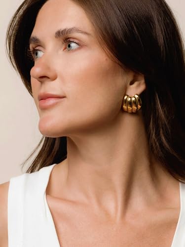 Ridged Dome Statement Earrings – Modern Gold-Tone Jewelry for Women2