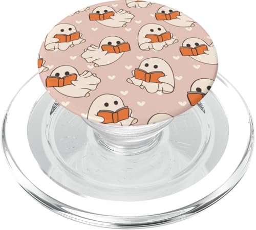 Retro Ghost Reading Books Cute Groovy Spooky Beige Orange PopSockets PopGrip for MagSafe
