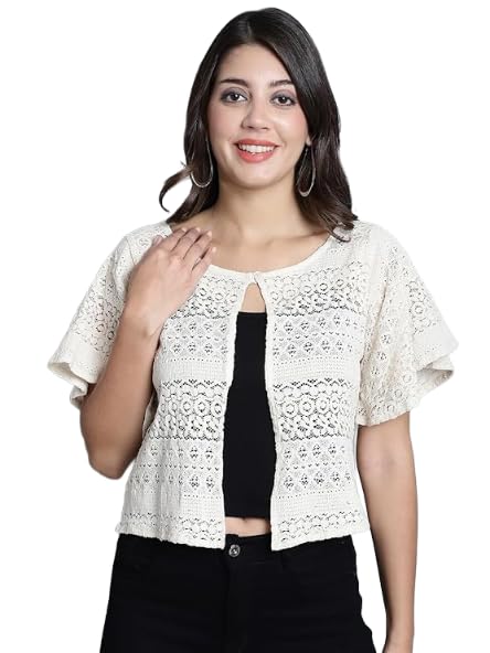 NATURE CRAFT Cotton Shrug, Round Neck Shrug, 3/4 Sleeve Shrug, Shrug for Women, Shrug for Girls, Shrug, Women Shrug