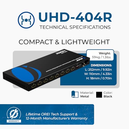 Image of OREI 4x4 HDMI Matrix Switch 4K Downscale, ARC, Audio Extraction, HDCP 2.2 (Pack of 15)