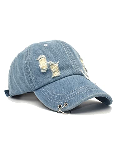 Image of Unisex Ripped Distressed Denim Ring Baseball Cap Hip Hop Vintage Dad Hat Adjustable
