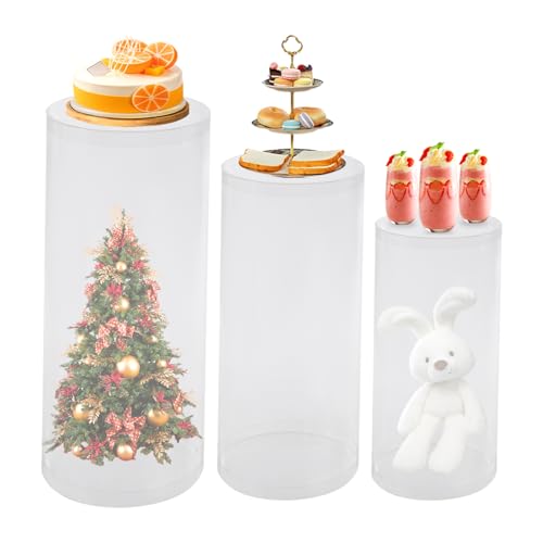 LRFVHYQNK Expositor acrílico transparente, Soportes de Pedestal cilíndrico PVC acrílico transparente, 3 uds., for exhibición bodas, varios tamaños, 77 libras