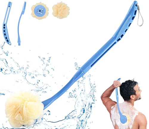 Loofah on a Stick, 20.5” Shower Sponge Loofah Back Scrubber, Exfoliation and Improved Skin Health, Back Loofah for Shower for Men Women