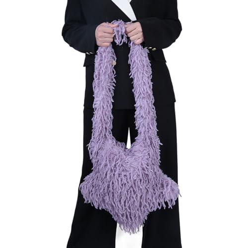 Fur Shoulder Bag for Women Y2k Star Shape Fluffy Crossbody Bag Solid Color Feather Messenger Bag Tote Bag2