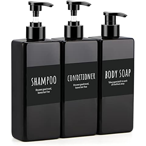 Segbeauty Dispensador de Bomba Recargable de 500 ml, Paquete de 3 Botellas de Champú Vacías de 16.9 oz con Etiquetas, Negro Cover