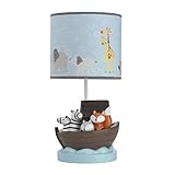 Lambs & Ivy Two of A Kind Noah'S Ark Animals Lamp With Shade & Bulb, Blue/Gray