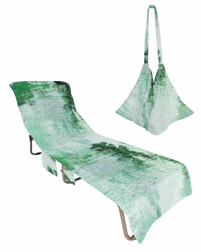 Teal Beach Lounge Chair Towel Cover, Soft Chaise Lounge Towel with Side Pockets Patio Pool Chairs Cover for Beach/Pool Sunbathing 29x85 Modern Abstract Vintage Contemporary Art