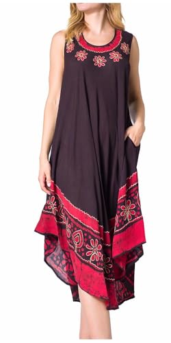 Sakkas A900 Batik Blume Kaftan Tank Kleid/Cover Up - Schwarz/Rot - One Size