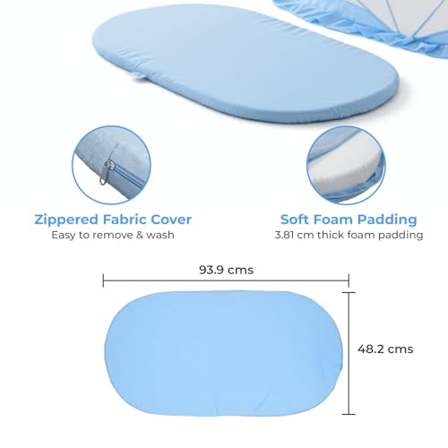 Image of SafeMyles Foldable Baby Mosquito Net with Bed | Soft & Breathable Polyester Mesh with Elegant Round Frill | Ideal for Newborns, Infants & Toddlers (Blue, 90x50x50 cm)