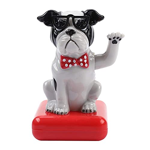Solarbetriebener Schaukelhund, fröhlicher, liebenswerter Winkehund mit Schwingarm, Auto-Armaturenbrett, Wackelkopf-Dekoration, niedlicher Hund, schüttelndes Ornament, (Black White Dog)