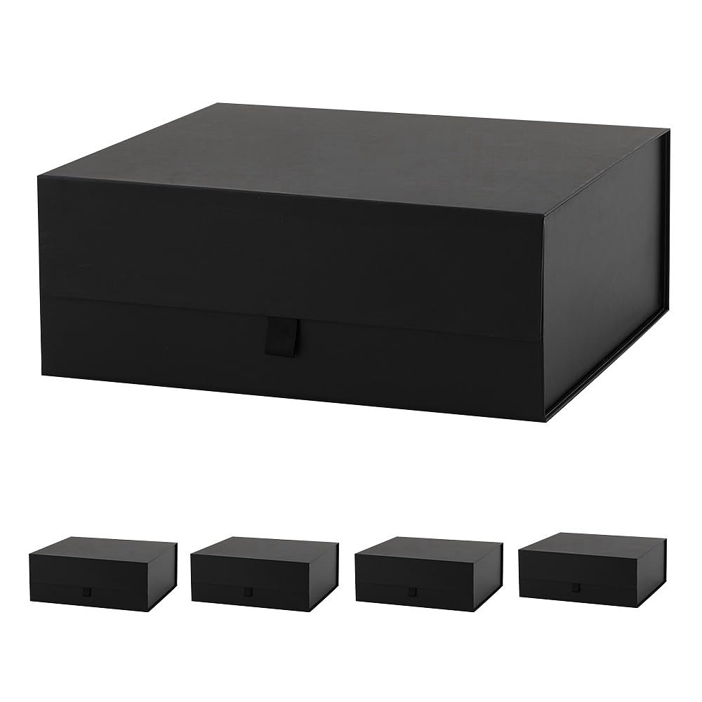 PLINJOY 5 Pcs Black Gift Box Large 13.5x11.8x4.7 Inches, Black Gift Boxes for Presents with Magnetic Closure Lid, Luxury Gift Box Rectangle Collapsible Boxes for Gift Packaging โ image 1