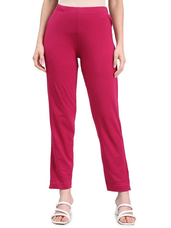 Image of GO COLORS Soft Cotton Stretch Kurti Pants Full Length for Women| Breathable, Mid Rise