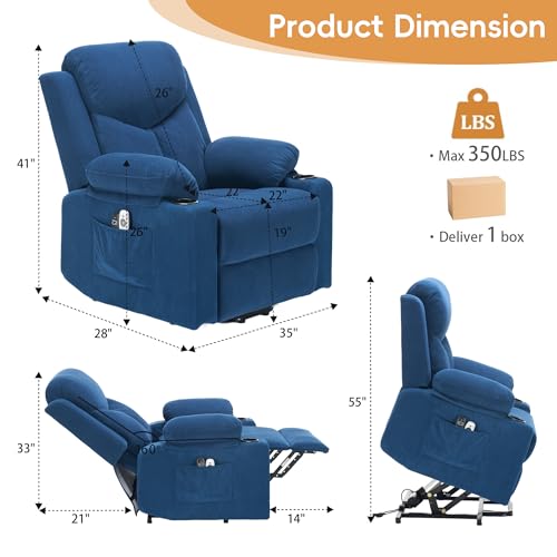 Image of Power Lift Recliner Chair for Elderly with Massage,Recliner Chairs for Adults with Remote,Electric Lift Chair with Side Pockets,USB & Type-C Charging for Living Room(NavyBlue)