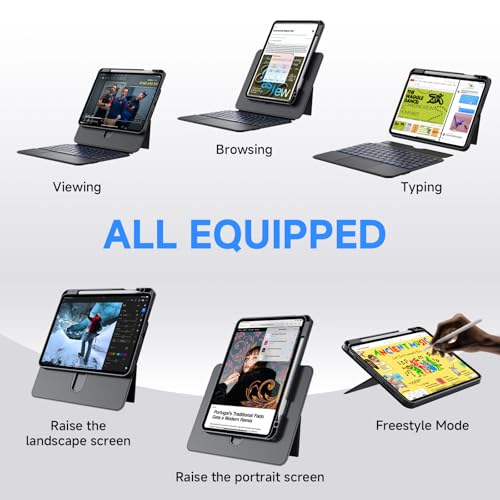 Image of for iPad Pro 11-inch (M4, 2024) Keyboard Case with Multi-Touch Trackpad, 360 Rotating Magnetic Stand, Detachable Protective Cover, Portrait & Raised Modes, 7-Color Backlight - Black